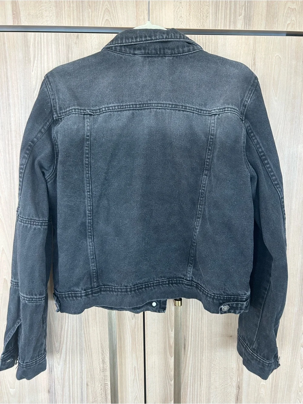 Free People Womens Large Black Denim Trucker Jacket Rumors Y2K